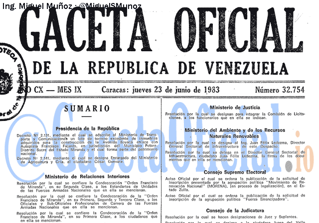 Gaceta Oficial 32754 del 23 Junio 1983
