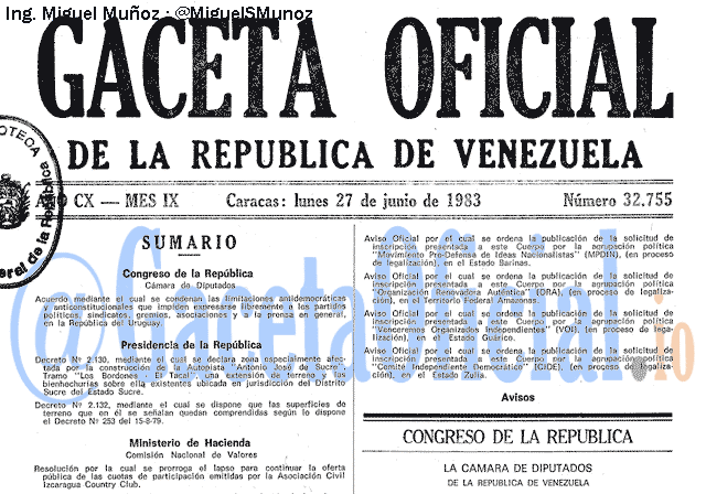 Gaceta Oficial 32755 del 27 Junio 1983