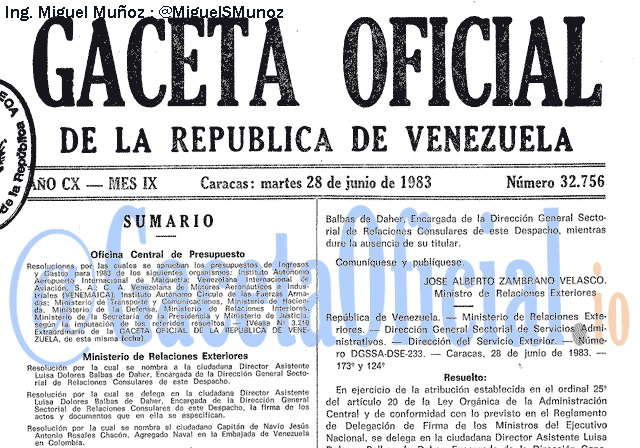Gaceta Oficial 32756 del 28 Junio 1983
