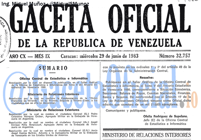 Gaceta Oficial 32757 del 29 Junio 1983