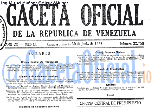 Gaceta Oficial 32758 del 30 Junio 1983