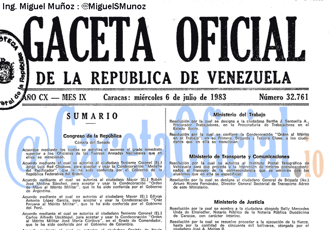Gaceta Oficial 32761 del 6 Julio 1983