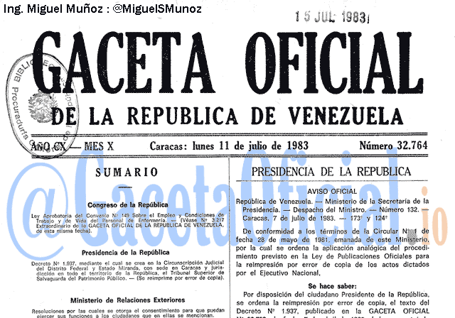 Gaceta Oficial 32764 del 11 Julio 1983