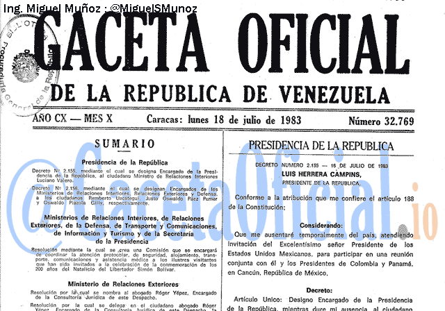 Gaceta Oficial 32769 del 18 Julio 1983