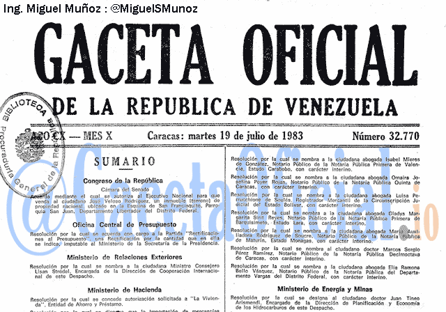 Gaceta Oficial 32770 del 19 Julio 1983