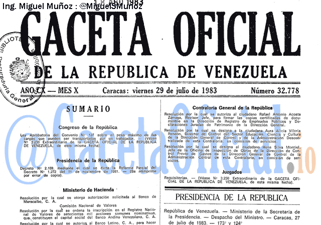 Gaceta Oficial 32778 del 29 Julio 1983