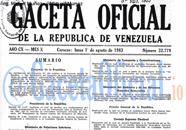 Gaceta Oficial 32779 del 1 Agosto 1983