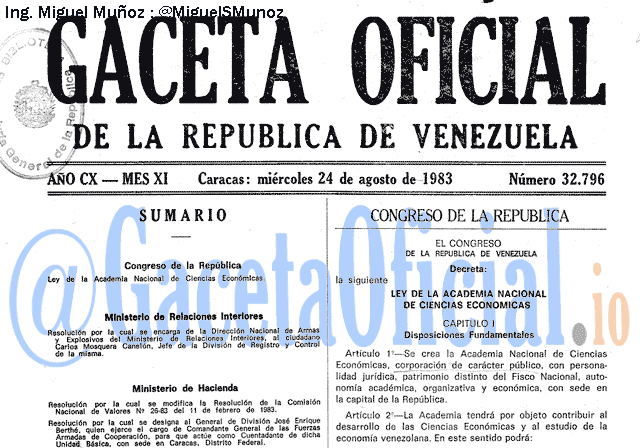 Gaceta Oficial 32796 del 24 Agosto 1983