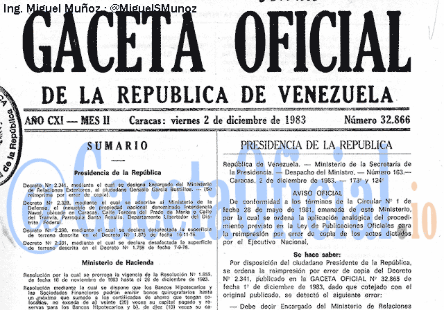 Gaceta Oficial 32866 del 2 Diciembre 1983
