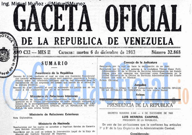 Gaceta Oficial 32868 del 6 Diciembre 1983