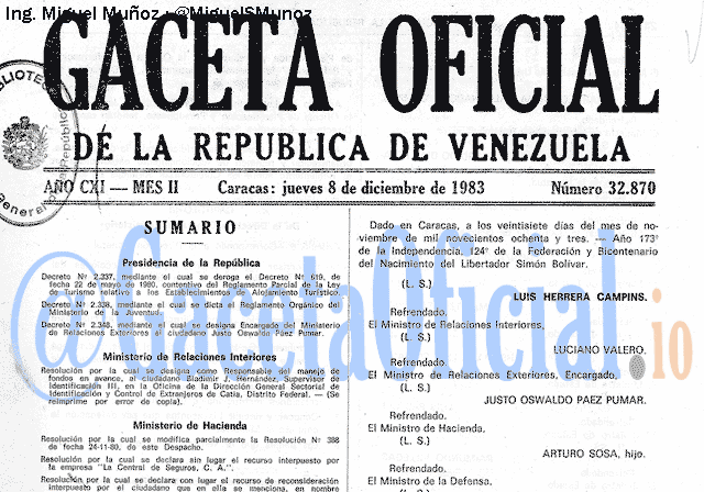 Gaceta Oficial 32870 del 8 Diciembre 1983