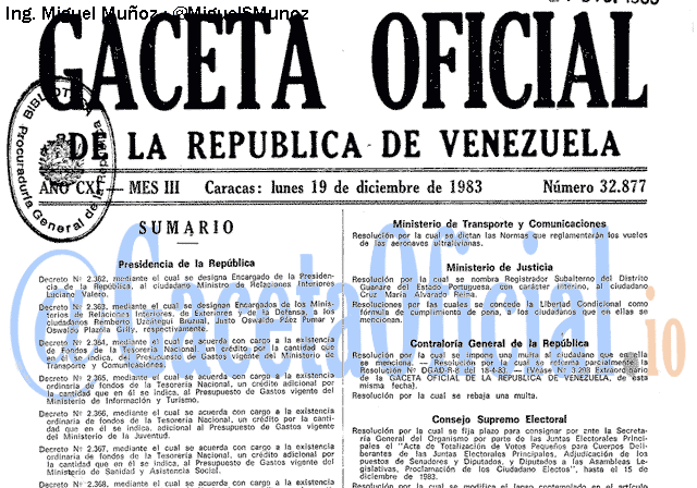 Gaceta Oficial 32877 del 19 Diciembre 1983