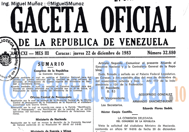 Gaceta Oficial 32880 del 22 Diciembre 1983