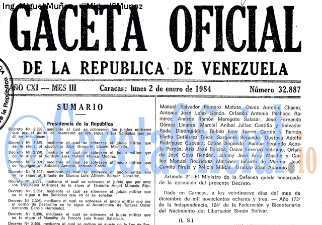 Gaceta Oficial 32887 del 2 Enero 1984