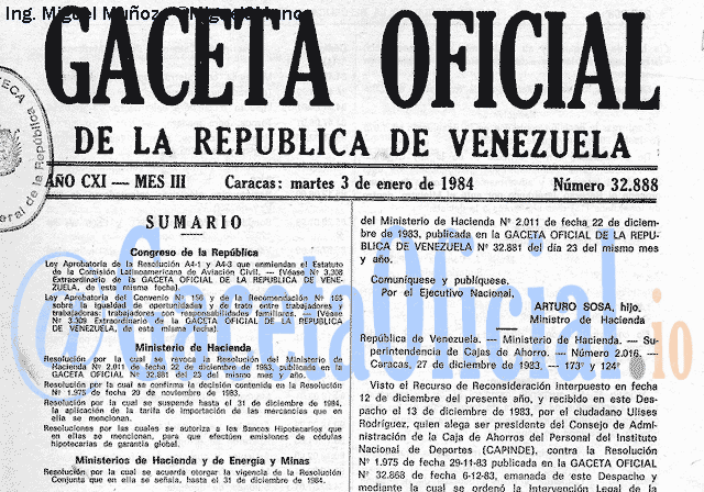 Gaceta Oficial 32888 del 3 Enero 1984
