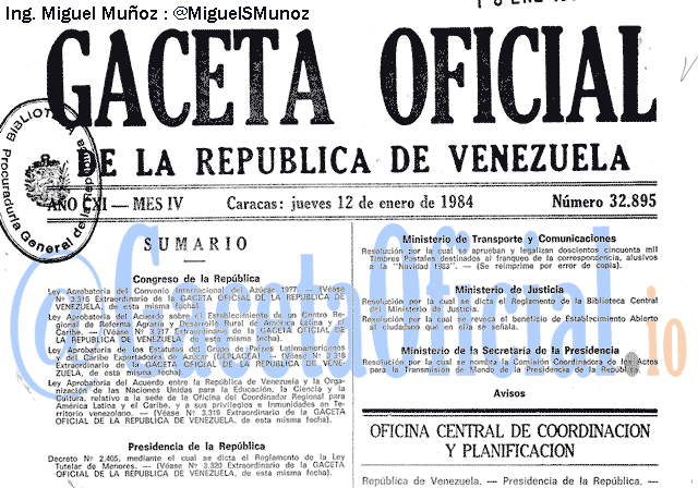 Gaceta Oficial 32895 del 12 Enero 1984