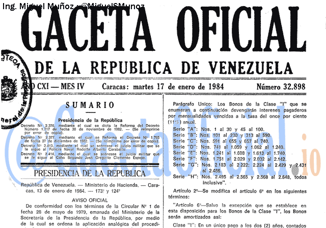 Gaceta Oficial 32898 del 17 Enero 1984