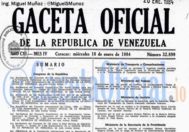 Gaceta Oficial 32899 del 18 Enero 1984