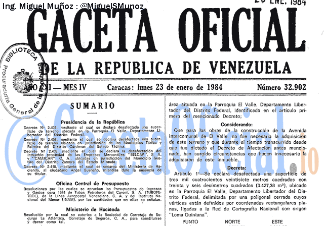 Gaceta Oficial 32902 del 23 Enero 1984