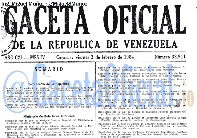 Gaceta Oficial 32911 del 3 Febrero 1984
