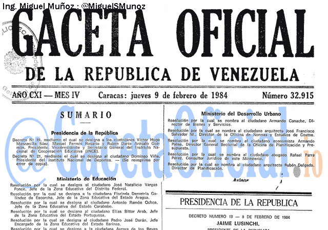 Gaceta Oficial 32915 del 9 Febrero 1984