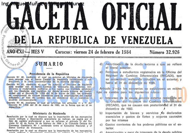 Gaceta Oficial 32926 del 24 Febrero 1984