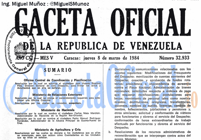Gaceta Oficial 32933 del 8 Marzo 1984