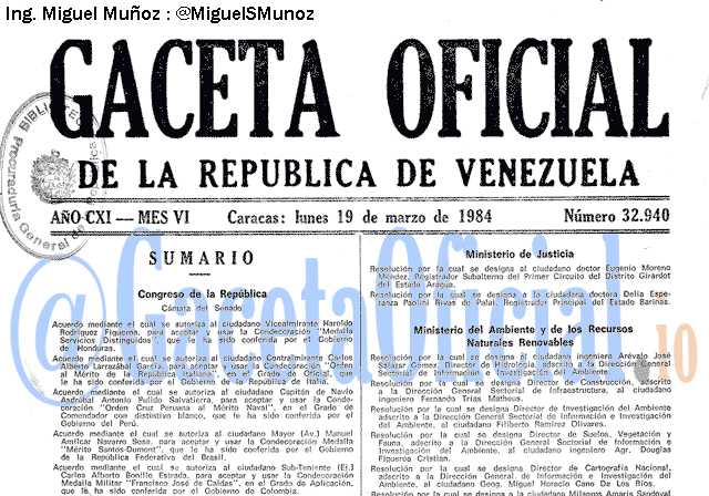 Gaceta Oficial 32940 del 19 Marzo 1984