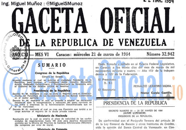 Gaceta Oficial 32942 del 21 Marzo 1984