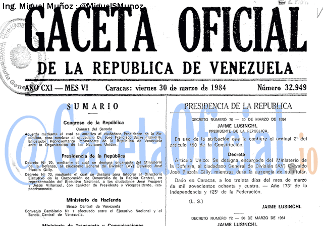 Gaceta Oficial 32949 del 30 Marzo 1984