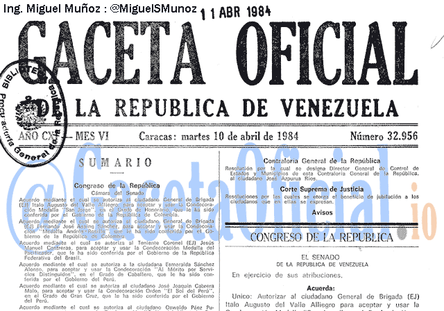Gaceta Oficial 32956 del 10 Abril 1984