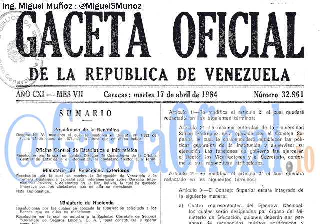 Gaceta Oficial 32961 del 17 Abril 1984