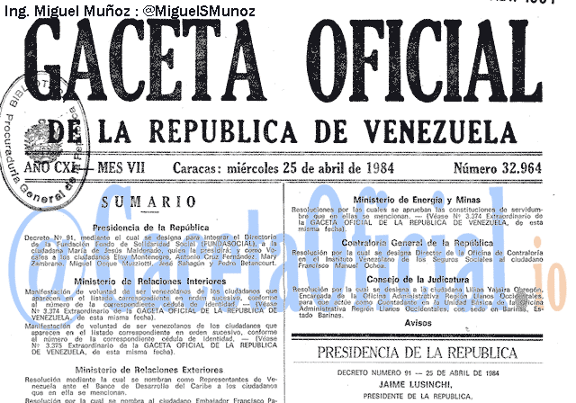 Gaceta Oficial 32964 del 25 Abril 1984