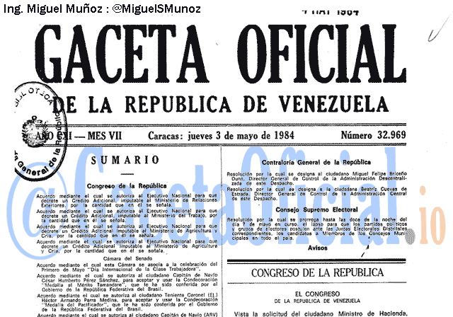Gaceta Oficial 32969 del 3 Mayo 1984