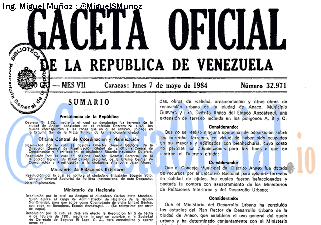 Gaceta Oficial 32971 del 7 Mayo 1984