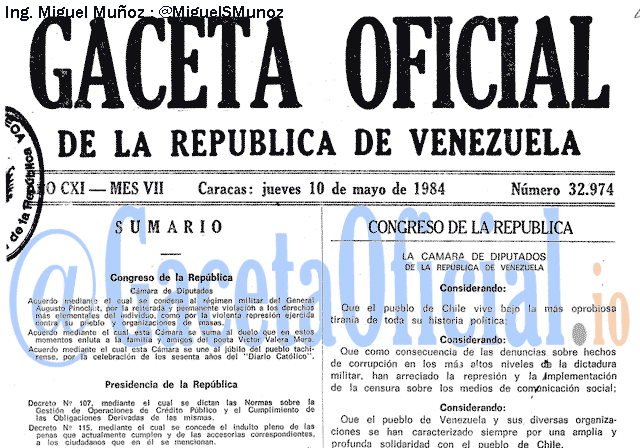 Gaceta Oficial 32974 del 10 Mayo 1984