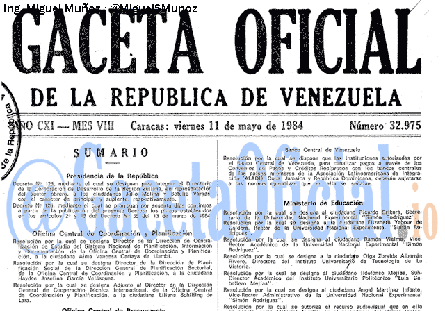 Gaceta Oficial 32975 del 11 Mayo 1984