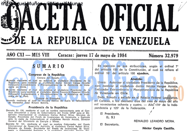 Gaceta Oficial 32979 del 17 Mayo 1984
