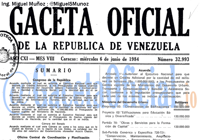 Gaceta Oficial 32993 del 6 Junio 1984