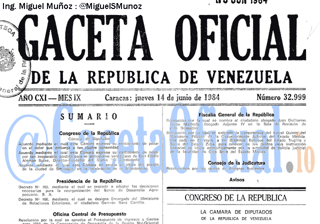 Gaceta Oficial 32999 del 14 Junio 1984