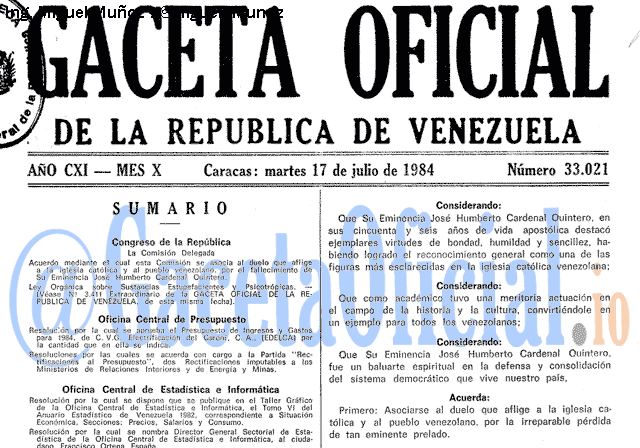 Gaceta Oficial 33021 del 17 Julio 1984