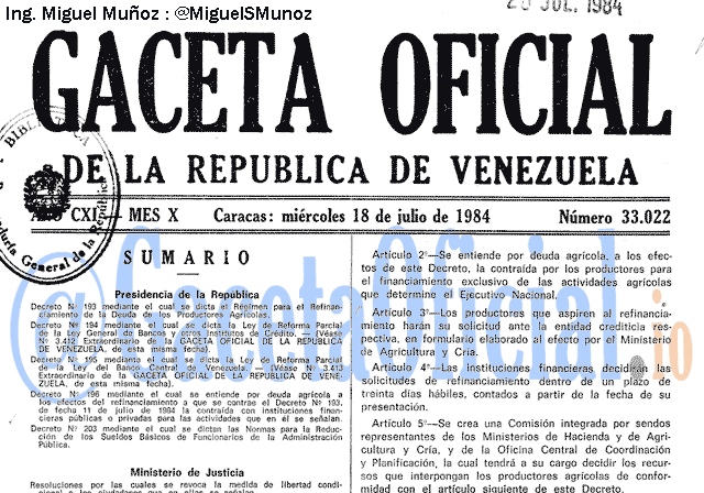 Gaceta Oficial 33022 del 18 Julio 1984