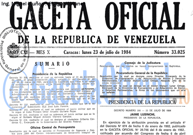 Gaceta Oficial 33025 del 23 Julio 1984