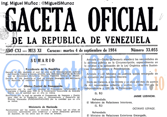 Gaceta Oficial 33055 del 4 Septiembre 1984