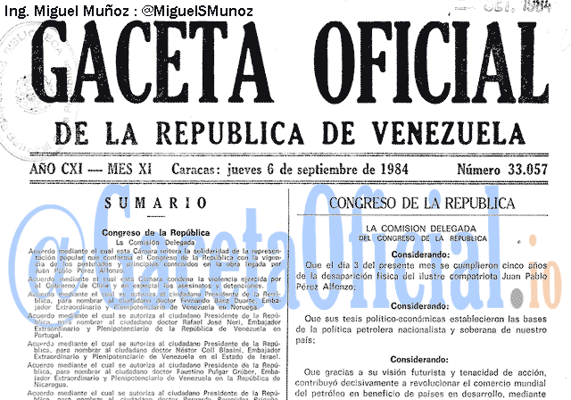 Gaceta Oficial 33057 del 6 Septiembre 1984
