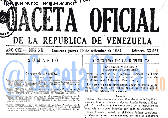 Gaceta Oficial 33067 del 20 Septiembre 1984