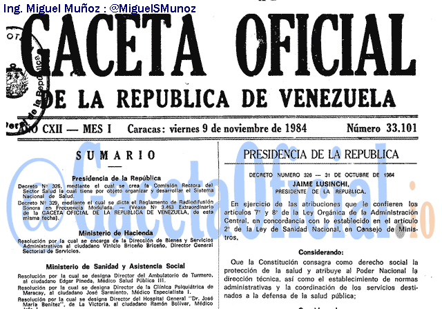 Gaceta Oficial 33101 del 9 Noviembre 1984