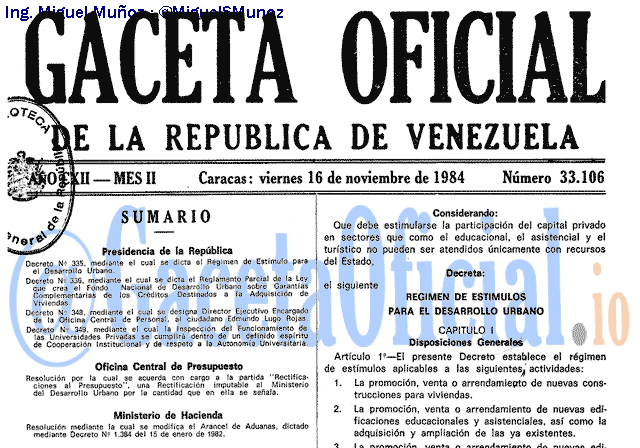 Gaceta Oficial 33106 del 16 Noviembre 1984