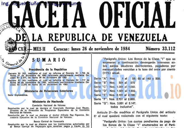 Gaceta Oficial 33112 del 26 Noviembre 1984