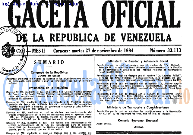 Gaceta Oficial 33113 del 27 Noviembre 1984
